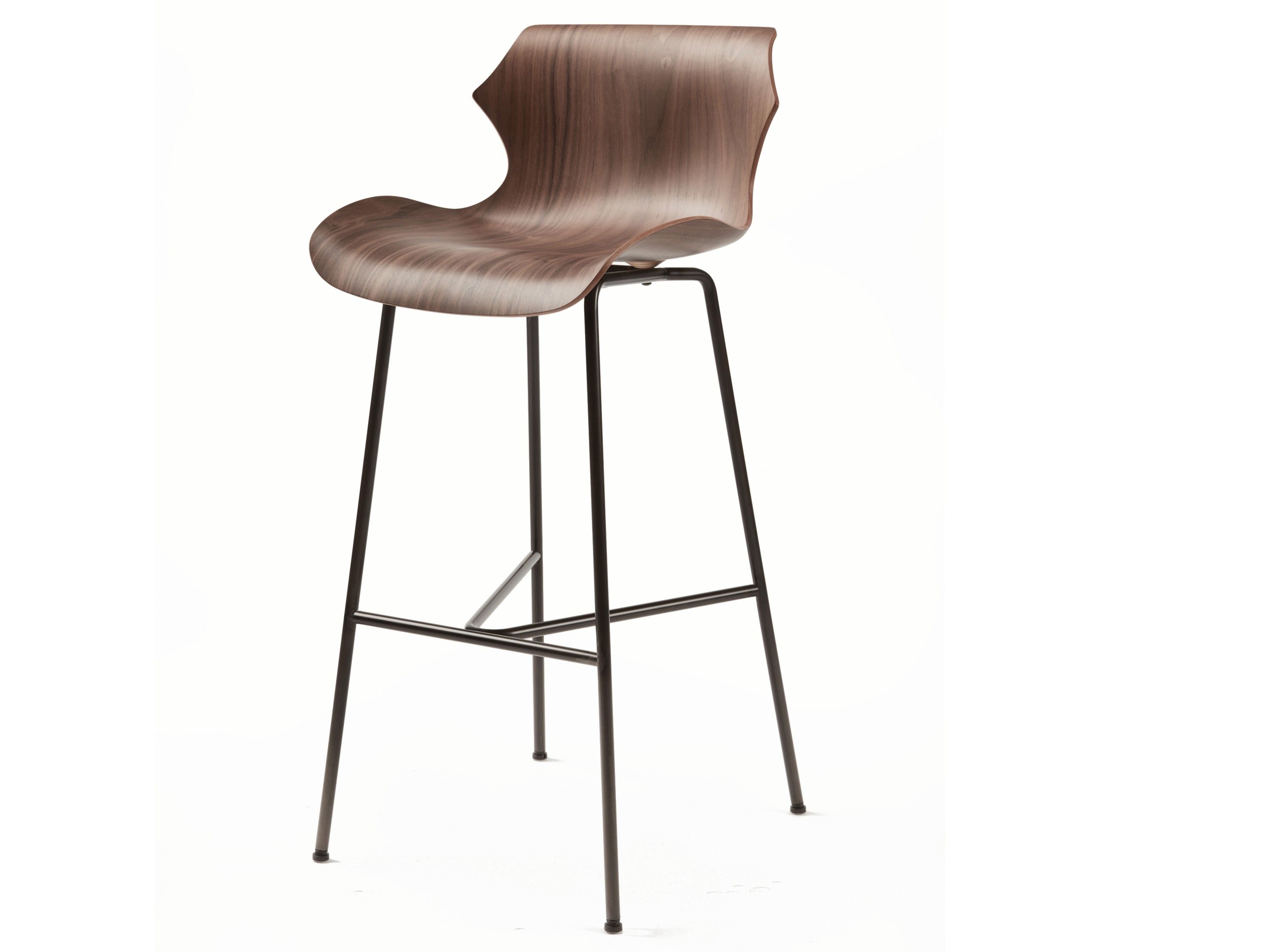 Стальной и деревянный барный стул со спинкой BassamFellows Petal ARCH-00059576