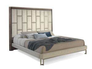 Двуспальная кровать из ткани с высоким изголовьем