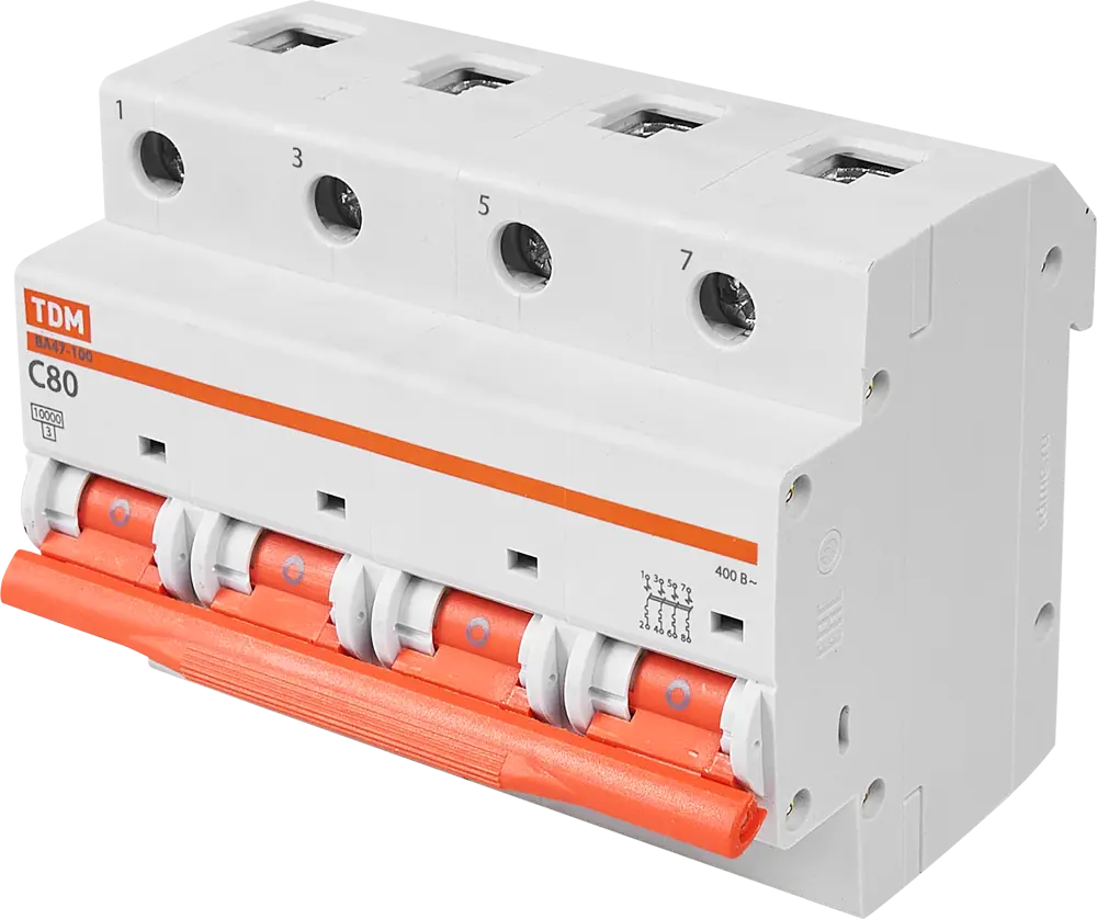 Автоматический выключатель TDM Electric ВА47-100 4P на 80А 84399533