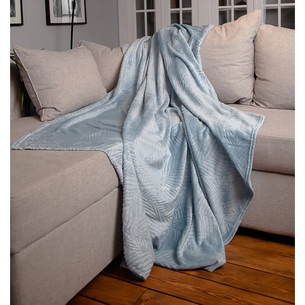 Плед Сlassic Leaves 180x200 см фланель цвет голубой Ardenza Весеннее промо STLM-2030660 - Вид №4