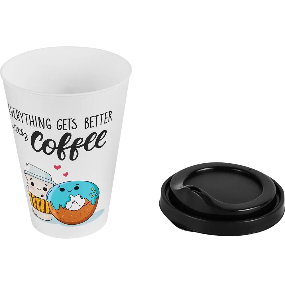 Стакан с крышкой Delinia Everything Gets Better With Coffee 420 мл пластик цвет белый STLM-2198327 - Вид №4