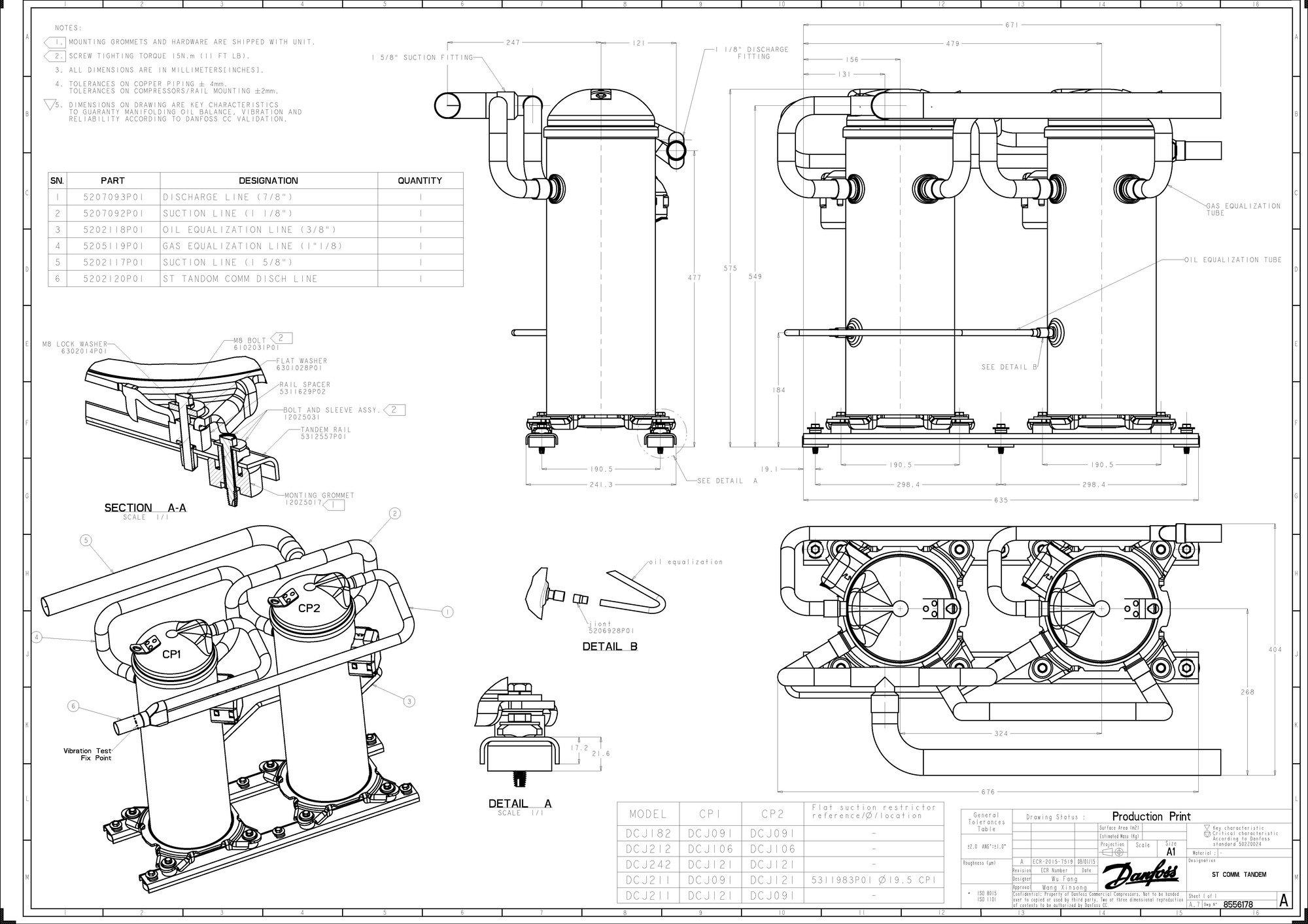 Danfoss DCJ — Герметичные спиральные компрессоры, R401A DCJ121T4LC6 Компрессор спиральный 121L5016  - Вид №6