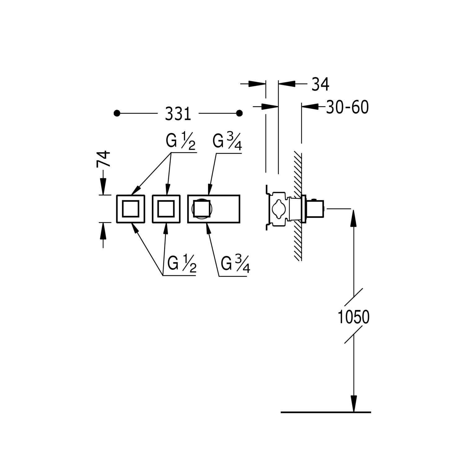БЛОЧНАЯ СИСТЕМА блочная система 4-ходовой скрытый термостатический смеситель-20725499 TRES Thermostatic - Вид №1