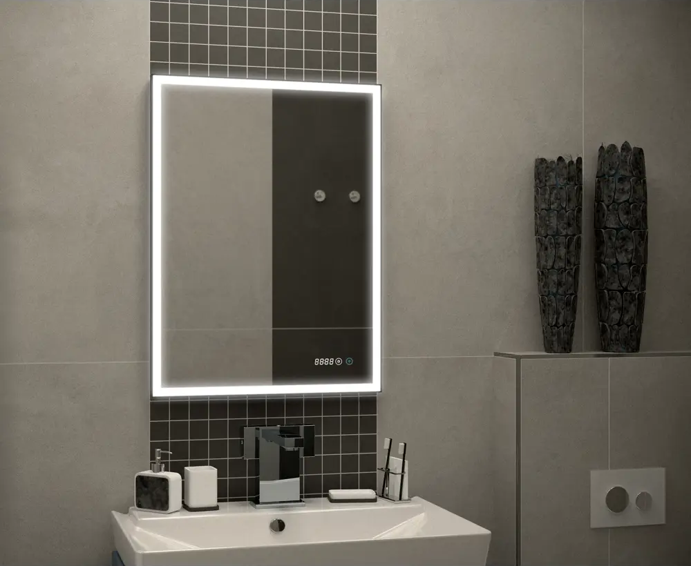 Зеркало Santreyd Stretto Black с LED-подсветкой и часами 60×80 см 82504945