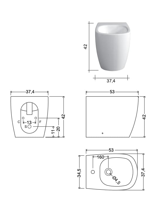 Напольное керамическое биде Nic очевидно ARCH-00112404 - Вид №4