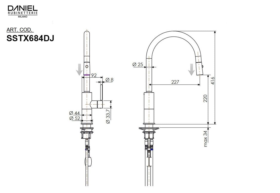 Однорычажный смеситель для кухни с поворотным изливом Daniel Rubinetterie дизайн ARCH-00018438