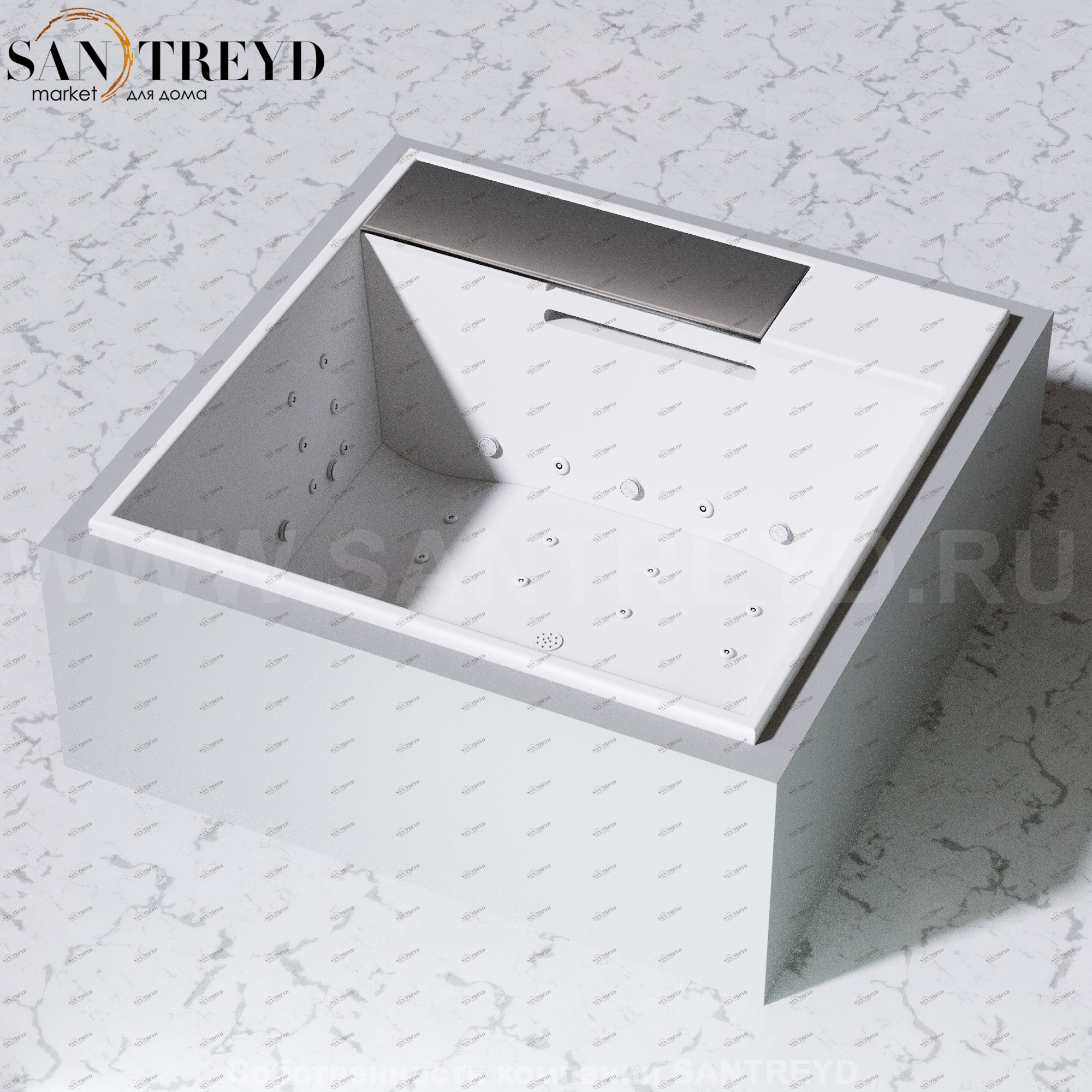 Effegibi WATERDREAM Минибассейн с комбинированной функцией SOURCE + WHIRLPOOL + BLOWER: 8 гидромассажных форсунок и функция массажа спины 6+6 форсунок и 16 форсунок с подогревом. Размер: длина 208, высота 80,5, ширина 208,4. Нагрузка на пол: 400 кг/кв. м WD10000006