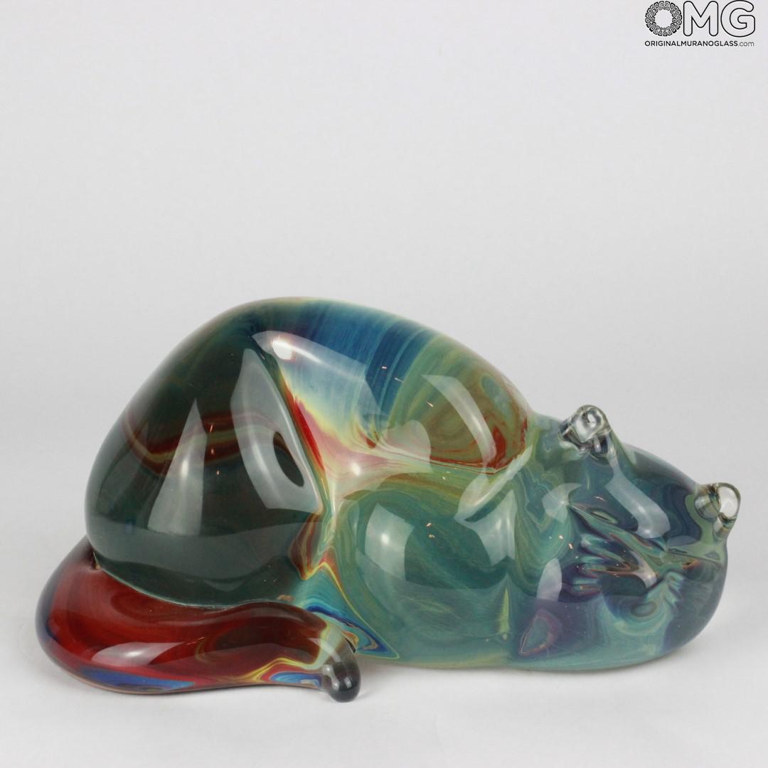 3887 ORIGINALMURANOGLASS Скульптура Спящий Кот - Халцедон - муранское стекло OMG 20 см  - Вид №1