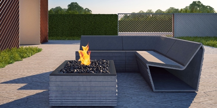 BetOn Скамья из фибробетона с подушками угловой сегмент ЗОНЫ ОТДЫХА ИЗ ФИБРОБЕТОНА LA01A - Вид №1