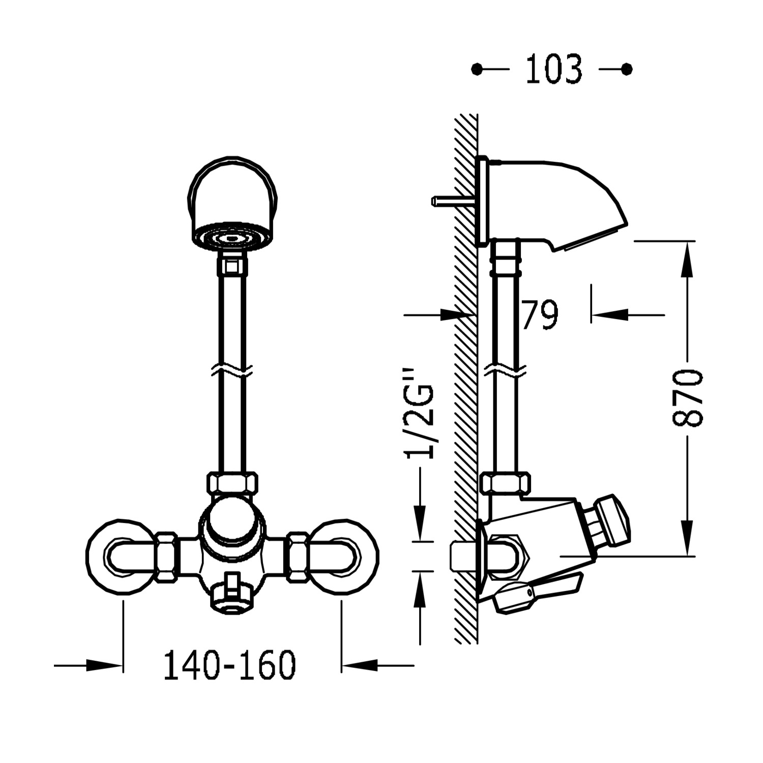 Смеситель для душа с настенным креплением и переключателем температуры-112163 TRES Temporizados - Вид №1