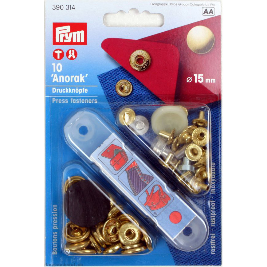 390314 Кнопка Анорак латунь d 15 мм 10 шт. под золото PRYM 