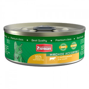 Т0055610 Корм для кошек Мясное ассорти потрошки конс.100г ЧЕТВЕРОНОГИЙ ГУРМАН