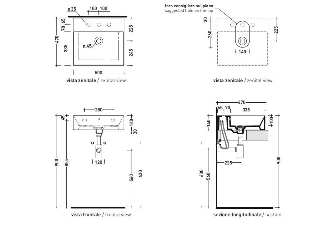 Керамическая прямоугольная подвесная раковина Ceramica Flaminia AppLight ARCH-00004389 - Вид №2