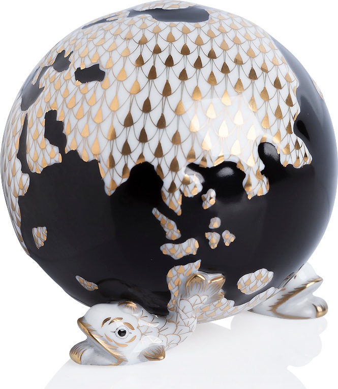 10615683 Herend Фигурка 9см "Глобус на трех дельфинах" Фарфор 