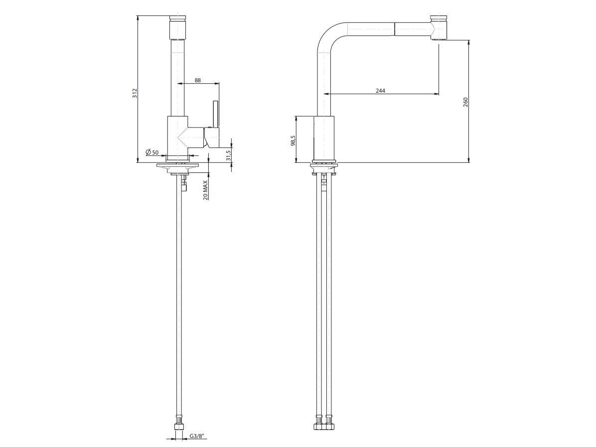 Смеситель для кухни на столешнице со съемным ручным душем Rubinetterie Frattini Pepe XL ARCH-00008848 - Вид №1