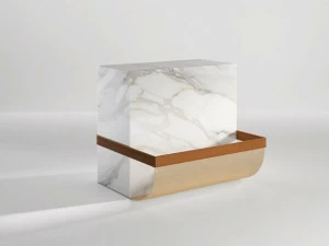 Secolo Ambrogio Приставной столик из мрамора Standard, сатинированная или полированная сталь с кожаным ремнем.