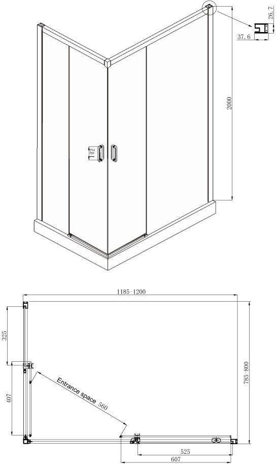 Душевое ограждение Ambassador Queen 11011205RBlack (1200x800x2000), 1 место  - Вид №8