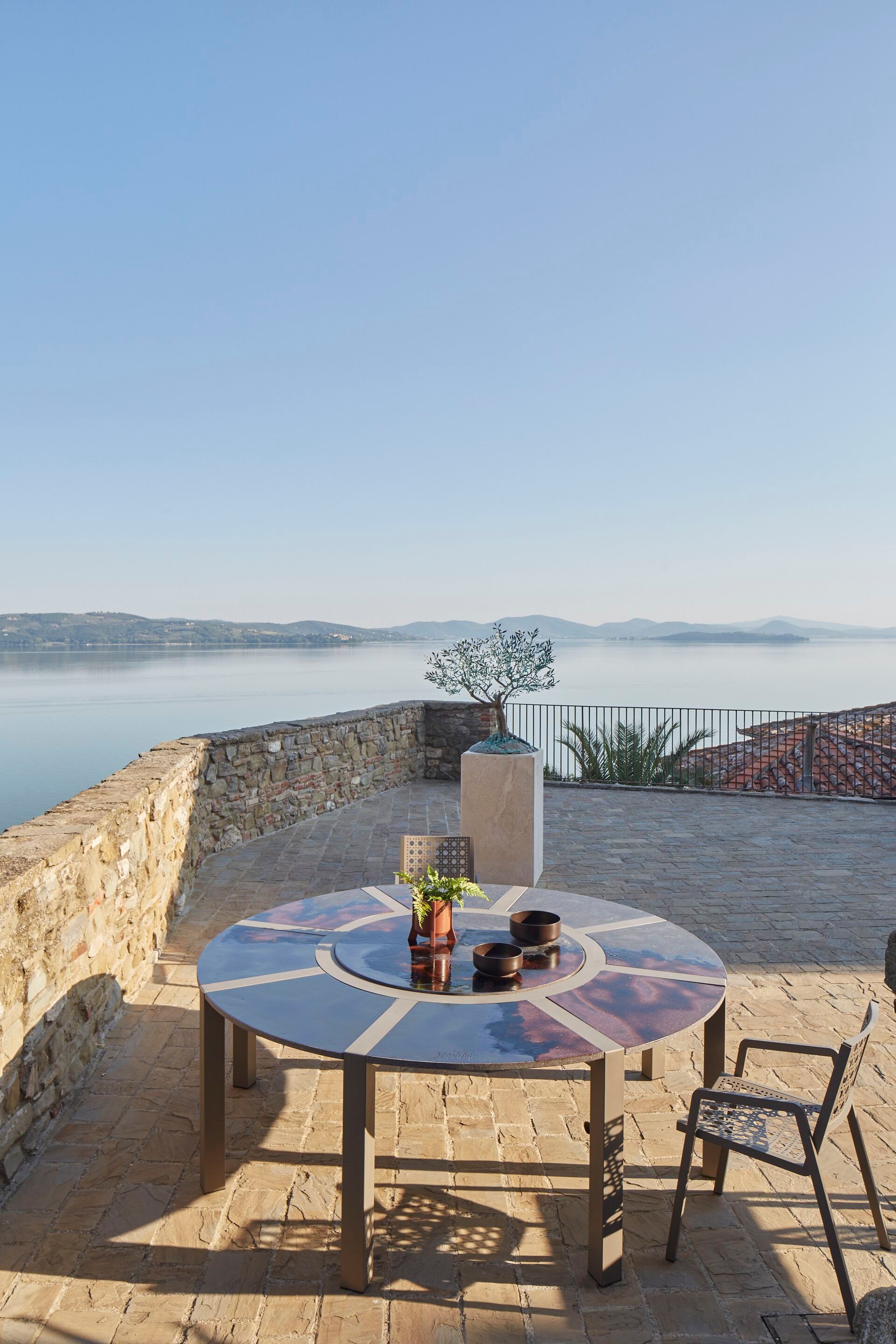 Круглый стол из фаянса и нержавеющей стали DOMIZIANI современный ARCH-00073918 - Вид №2