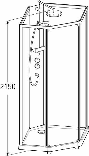 558.913.00.1 IDO Showerama 10-5 900x900 Пятиугольный комфорт, душевая кабина IDO Showerama в сборе, пятиугольный комфорт, матовые алюминиевые профили / прозрачное стекло / матовое стекло сзади, 900X900 мм  - Вид №2