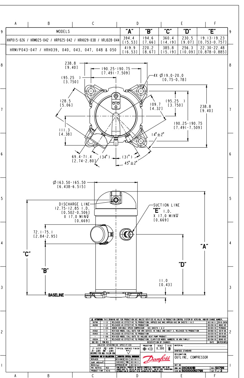 Danfoss H серия — Герметичные спиральные компрессоры, R407C HLP072T5LP6 Компрессор спиральный 121L1631  - Вид №5