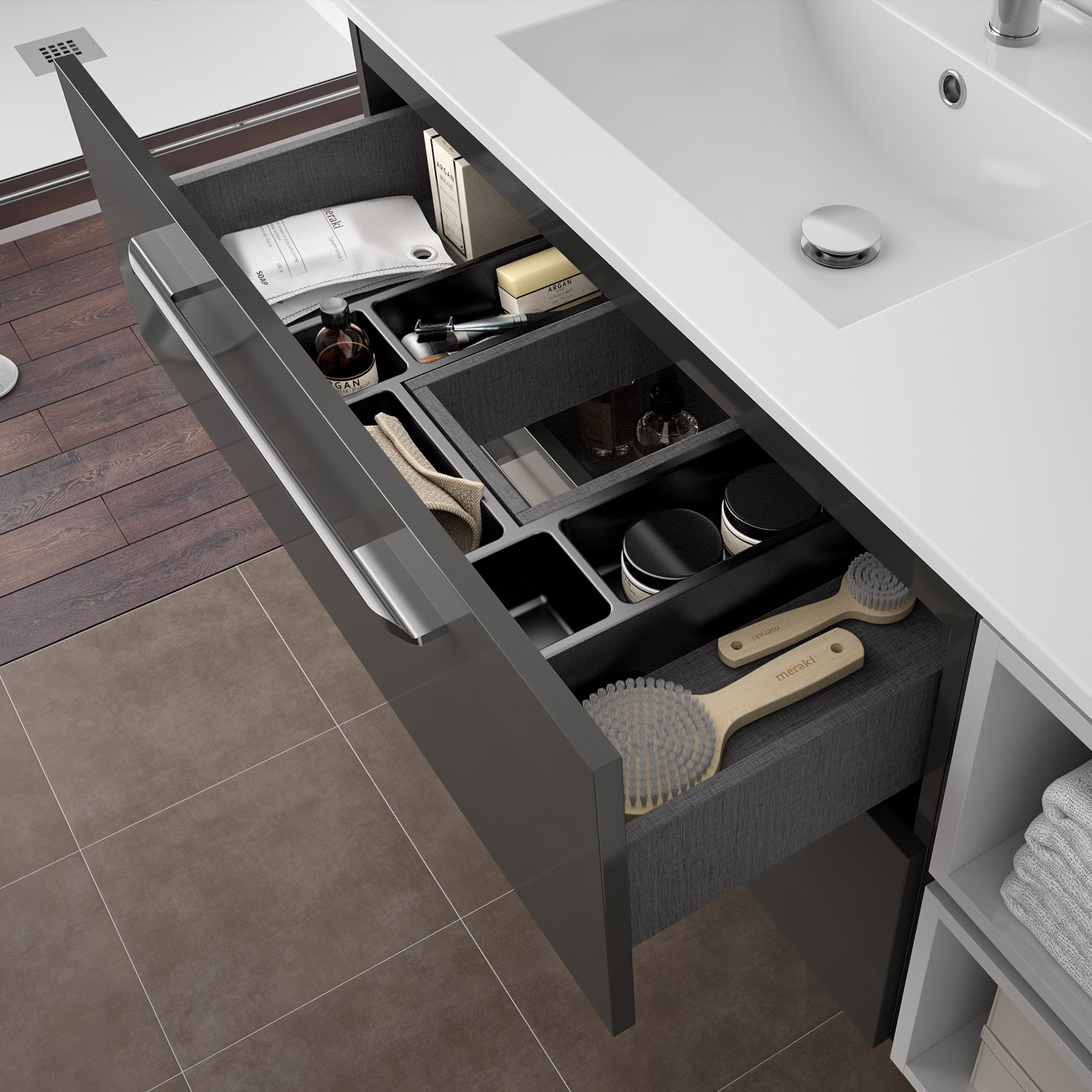 23288 SALGAR Мебель для умывальника FUSSION CHROME 700 2 ящика GLOSS GREY 697 x 540 x 450 мм Глянцевый серый - Вид №4