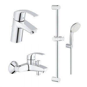 Набор для ванной GROHE: смесители для ванны и раковины Eurosmart, душевой гарнитур Tempesta New с дополнительным держателем (NB0058)