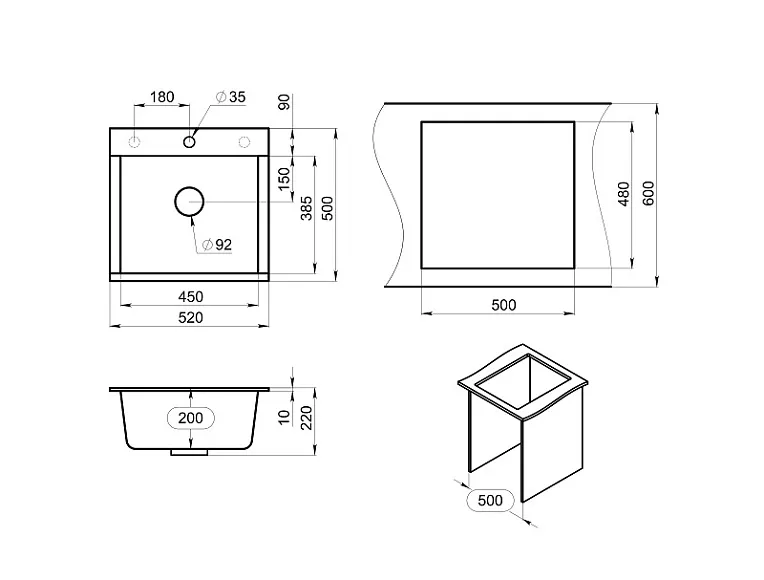 ES-5201, ЧЁРНЫЙ, кухонная мойка, кварц, ESTETICA GRANULA 5201-ST166 - Вид №5
