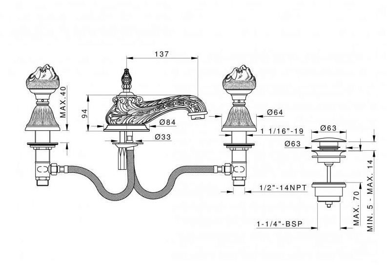 Bronces Mestre Смеситель для мойки из хромированной латуни с отдельными розетками Versailles 230401.b050.50 - Вид №1