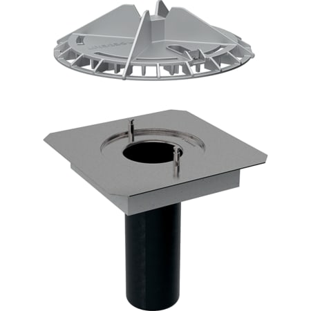 359.131.00.1 Воронка Geberit Pluvia с соединительным фартуком, для желобов, решетка воронки из алюминиевого литья Geberit 