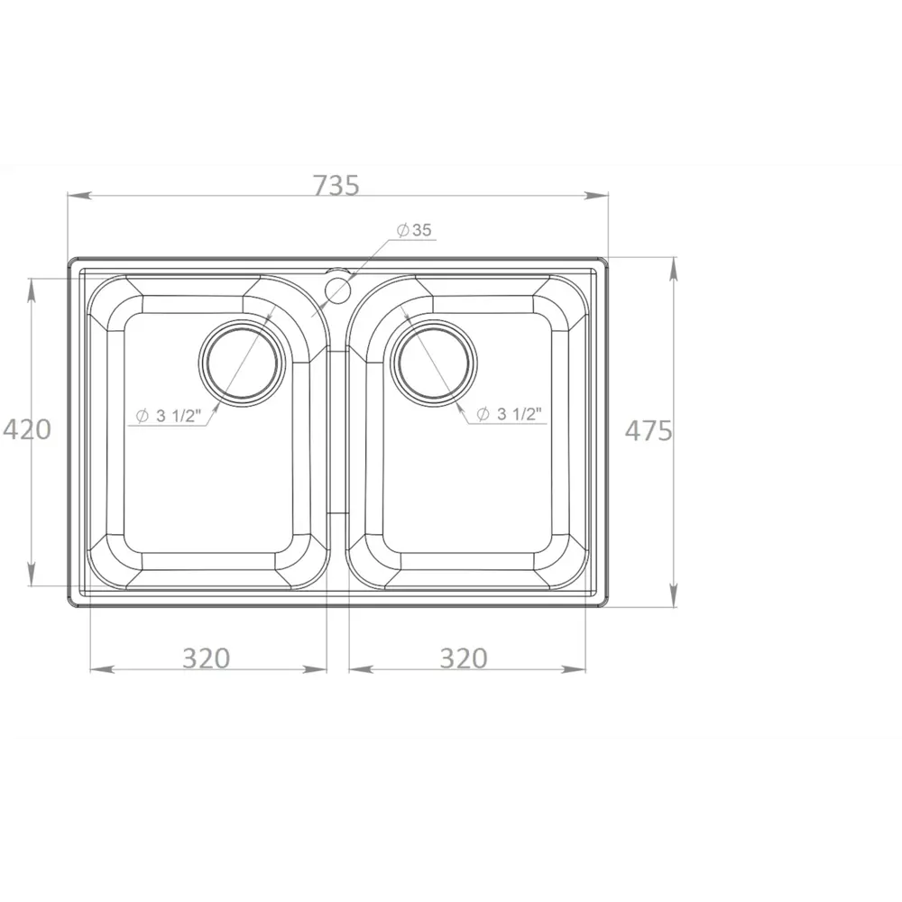 Мойка для кухни врезная KONSENSA 47.5 x 73.5 см глубина чаши 17.5 см кварц цвет белый Без серии STLM-2166943 - Вид №6
