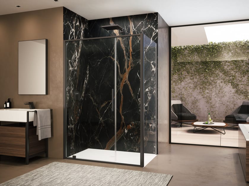 Стеклянная угловая душевая кабина с распашной дверью Provex Industrie Toga ARCH-00083072