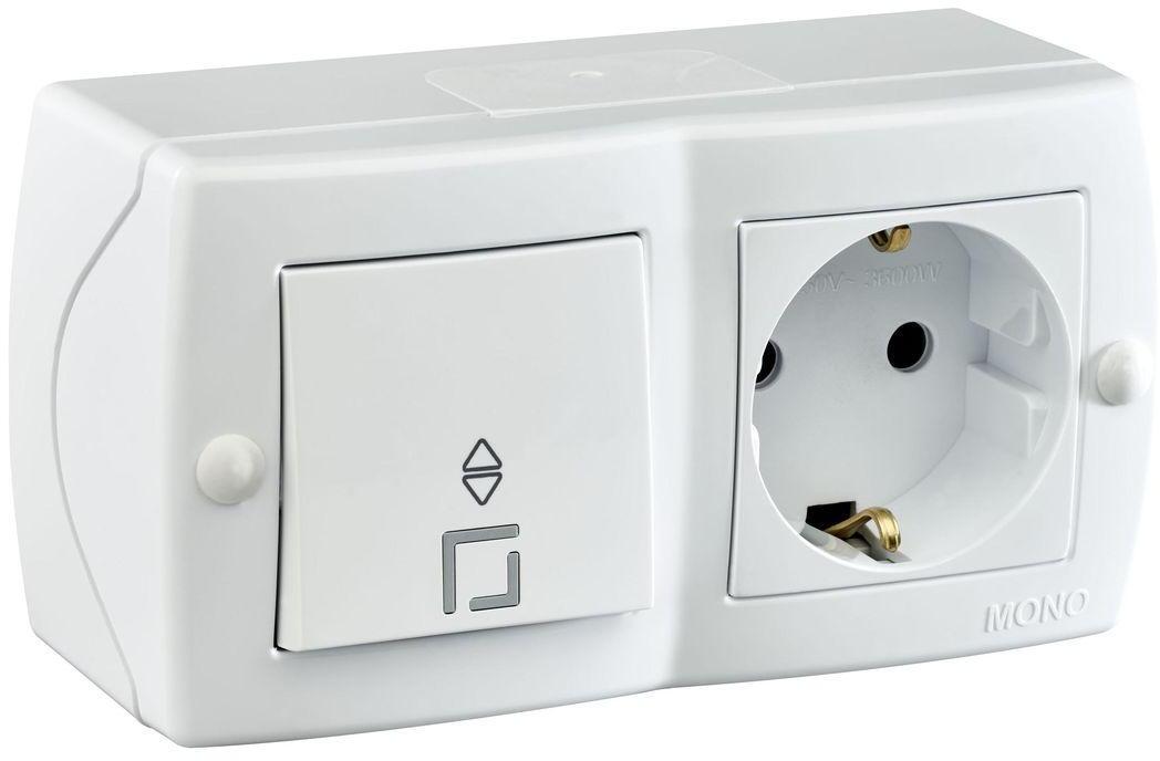 104-010101-186 Выключатель - розетка одноклавишный проходной - 2К+З белый Mono Electric Octans IP20