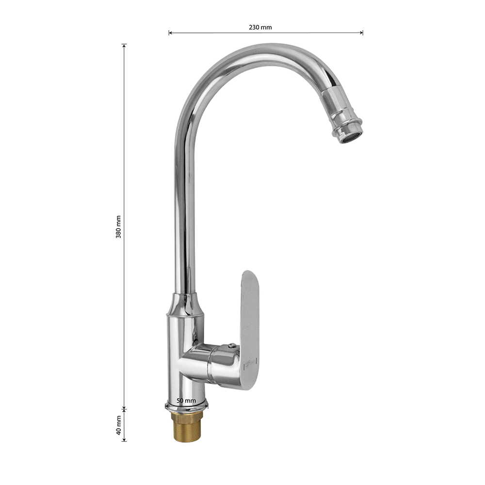 GFmark - Смеситель кухонный, шаровый, боковой, хромированный, код: 5354  - Вид №2