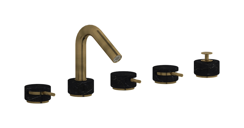 Смеситель на бортик ванной на 5 отверстий с дивертером и душевым гарнитуром. WE ARE IB mr396mb_2 Modern Bronze Marmo