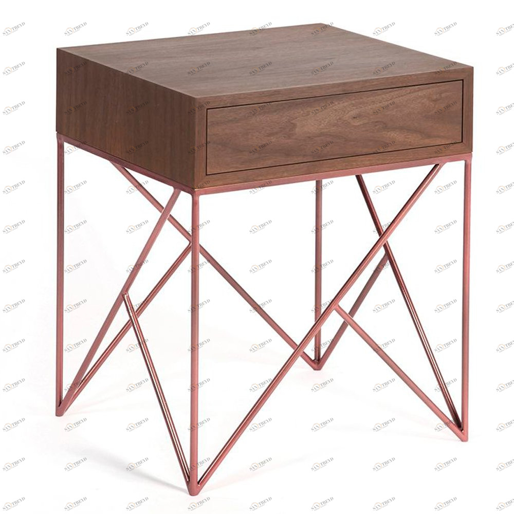 Тумбочка прикроватная для спальни американский орех с ножками медь Prince box black INTELLIGENT DESIGN  260718 Коричневый 