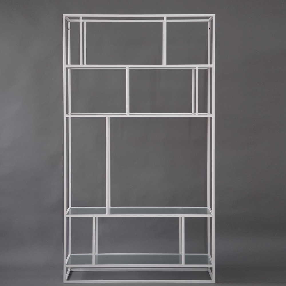 Стеллаж металлический белый с матовым стеклом Makella white INTELLIGENT DESIGN СТЕЛЛАЖ MAKELLA 260740 Белый  - Вид №1