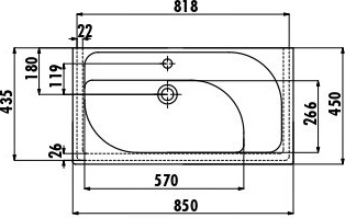 TP185-00CB00E-0000 Раковина TP185 мебельная (85 см) Creavit  - Вид №1