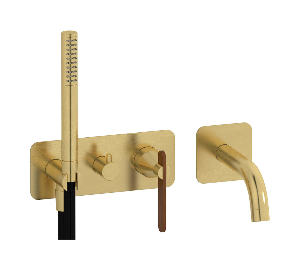 Настенный смеситель для ванной на дивертером и душевым гарнитуром. WE ARE IB so002os Natural Brass Soho