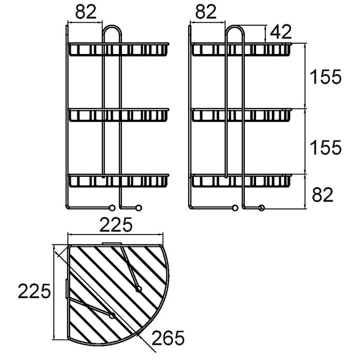 110WC30M44 Полка тре*ъярусная угловая с крючками проволока стальная 10 Milardo Shelf - Вид №3