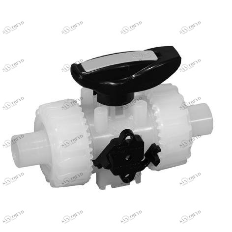 SANIT 123447000090 2-ходовой шаровой кран d20-63, ВКД DualBlock®, PVDF, PVDF-LS буртиком, FKM 