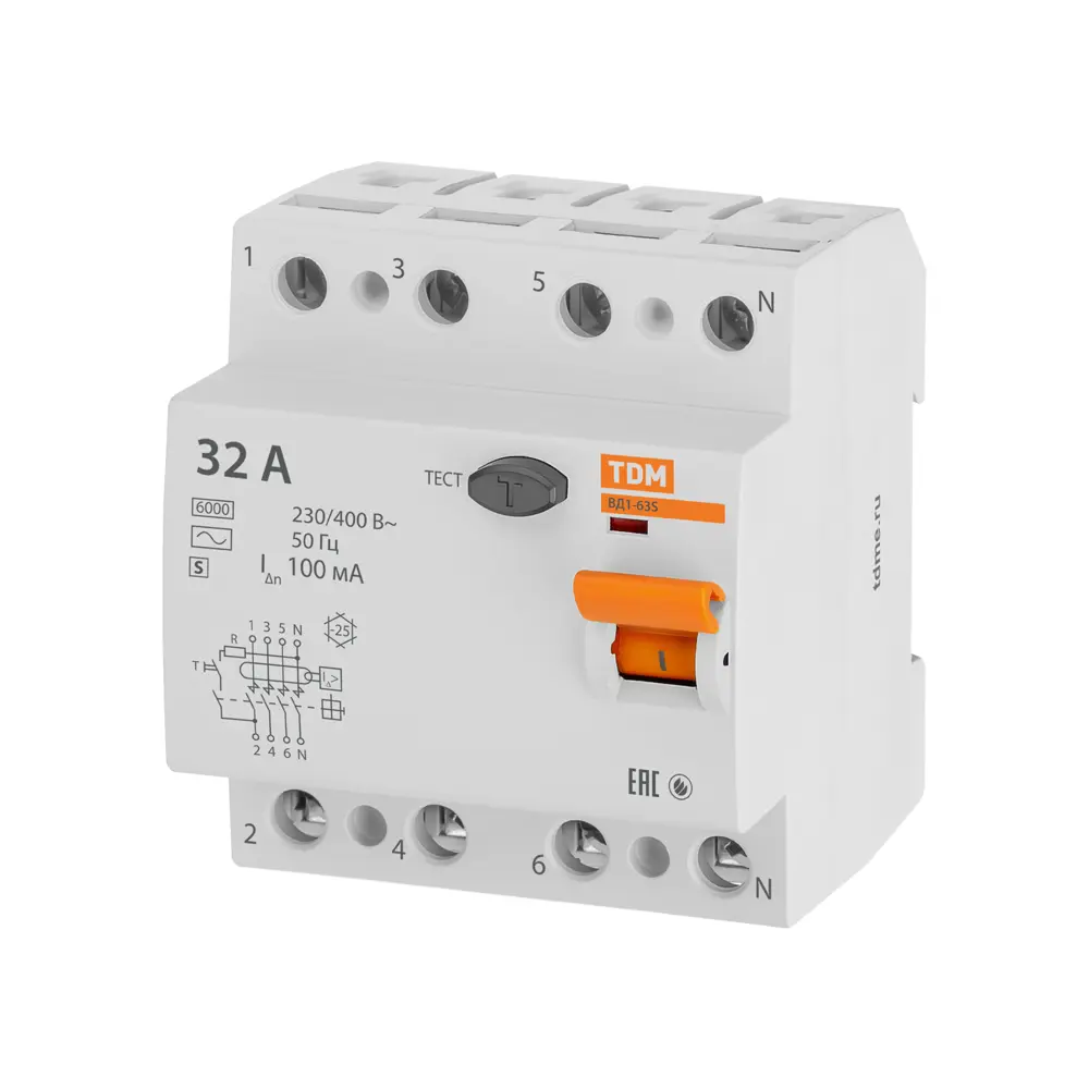 УЗО TDM Electric ВД1-63S 4Р 32 А 100 мА 6 кА AC STLM-2128777 - Вид №1