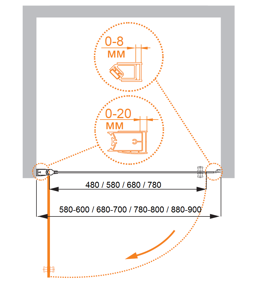 Душевая дверь в нишу CEZARES ELENA-W-B-1-90-C-Cr - Вид №4
