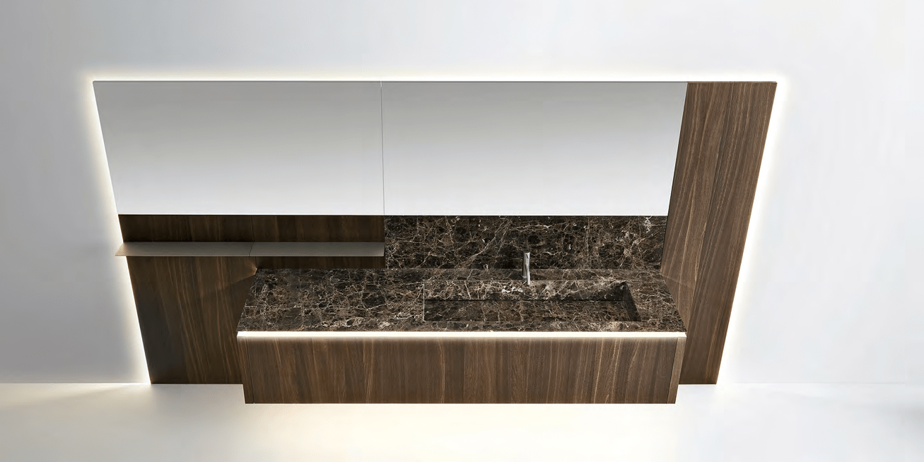 Комбинация ванной комнаты P106 в отделке NEXT 110 Marmo Emperador/Rovere Termocotto MILLDUE PURO PURO106 - Вид №1
