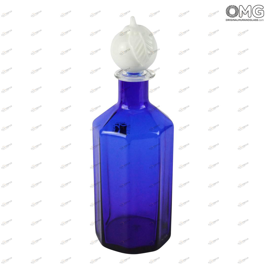 1750 ORIGINALMURANOGLASS Синий сосуд с белой пробкой-яблоком - Carlo Moretti- муранское стекло 9 см 