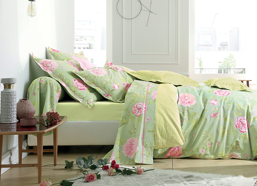 CON_AM_200 КПБ пододеяльник 200/220 прост 240/300 2 нав 50/73 , зеленый, перкаль 200TC Blanc des Vosges Santreyd 