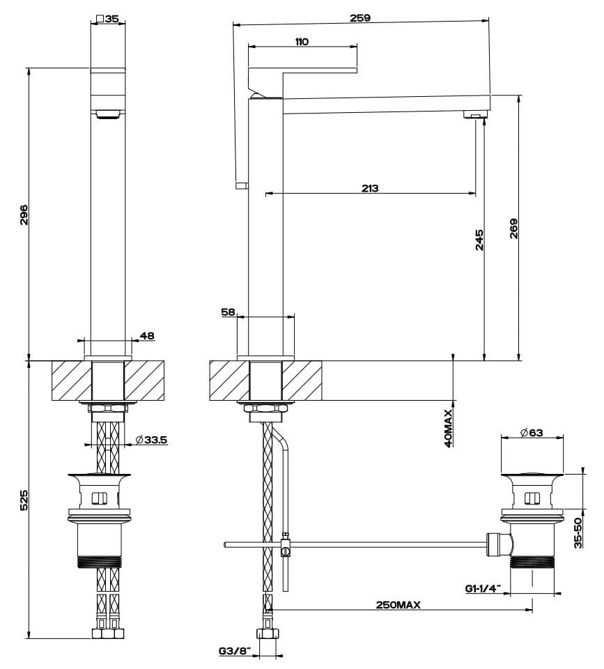 Смеситель для раковины из латуни с одним отверстием Gessi прямоугольник ARCH-00096181 - Вид №4