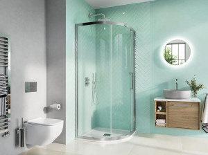 Угловая душевая кабина из закаленного стекла с раздвижной дверью