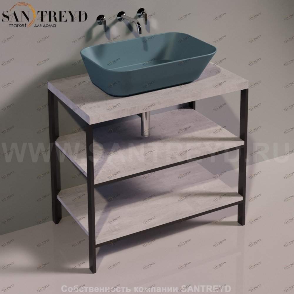 Консоль металлическая на 4 ногах с деревянными полками для раковины WAVE серая Simas WAM1CEMENTO