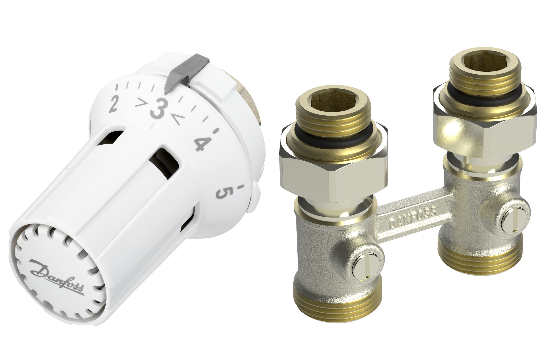 Danfoss Комплект RLV-KB/RTRW-K для радиаторов с нижним подключением (М30 х 1,5) RLV-KB 15 + RTRW-K, 1/2 Прямой 013G7232  - Вид №2