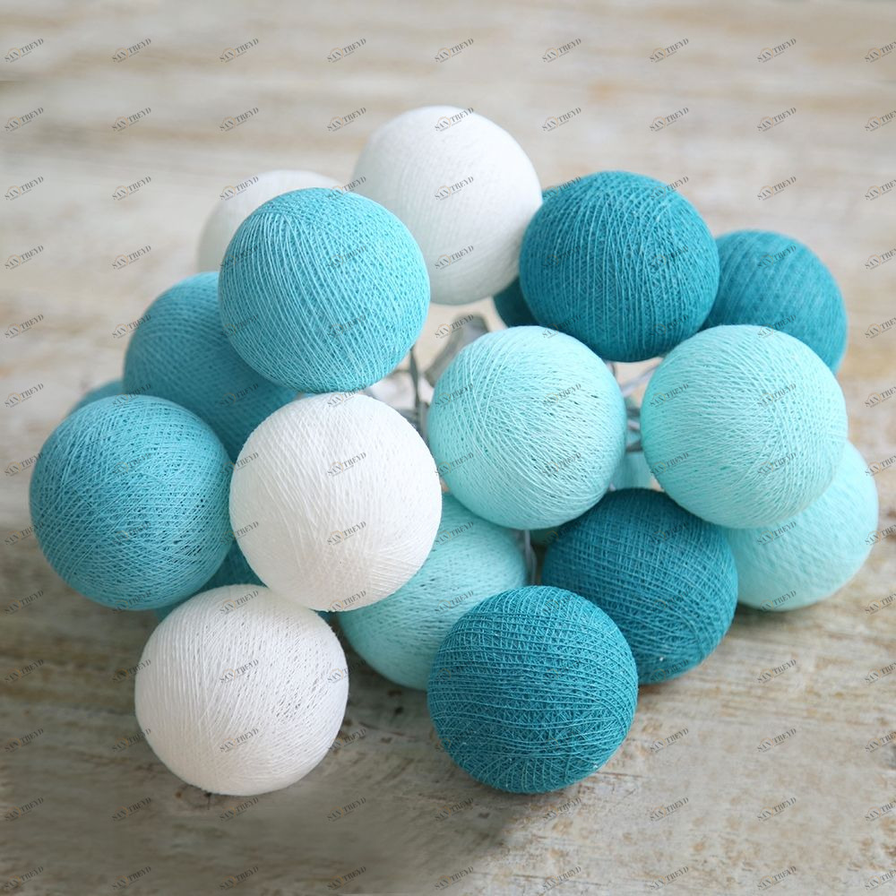 Гирлянда из хлопковых шариков от сети на 20 лампочек бирюзовые тона Lares&Penates 1714G